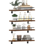 Floating Shelves Wall Set of 4, Hanging Storage Wall Shelf with Metal Guardrail