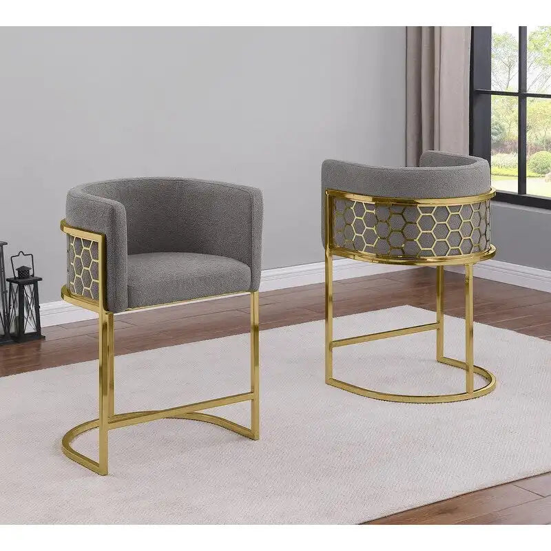 Best Quality Furniture 29 Gold Chrome Upholstered Barstools Set of 2. - N/A