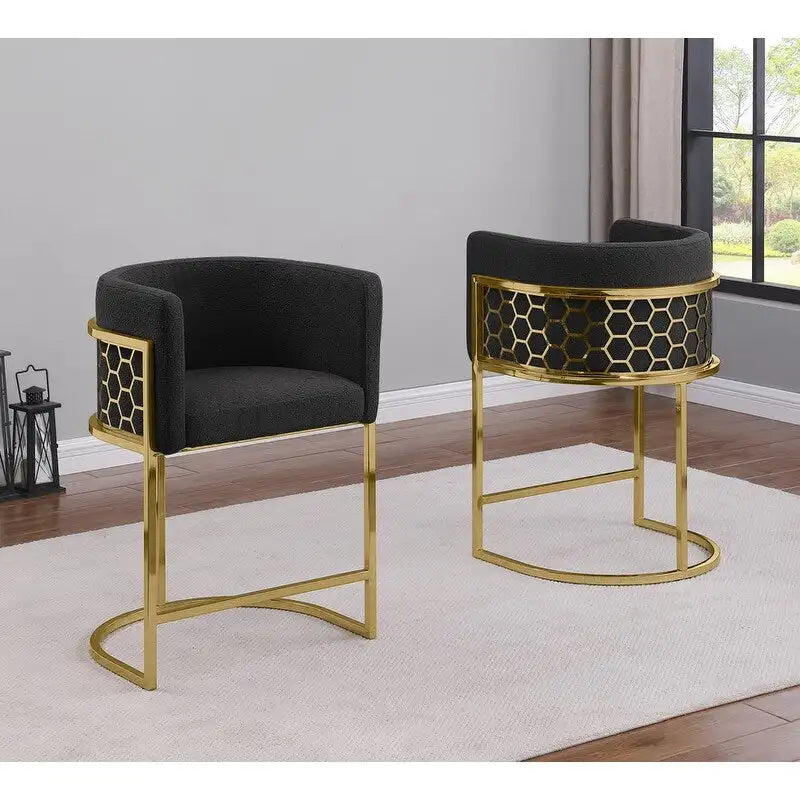 Best Quality Furniture 29 Gold Chrome Upholstered Barstools Set of 2. - N/A
