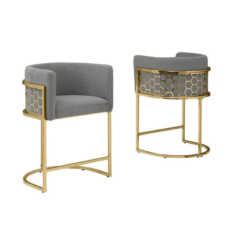 Best Quality Furniture 29 Gold Chrome Upholstered Barstools Set of 2. - N/A