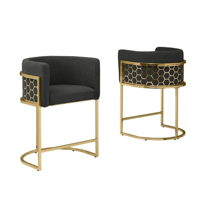 Best Quality Furniture 29 Gold Chrome Upholstered Barstools Set of 2. - N/A