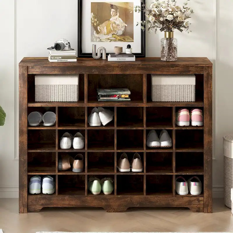 24 Shoe Cubby Console, Shoe Cabinet with Curved Base, Versatile Sideboard with High-quality for Hallway, Bedroom, Living Room