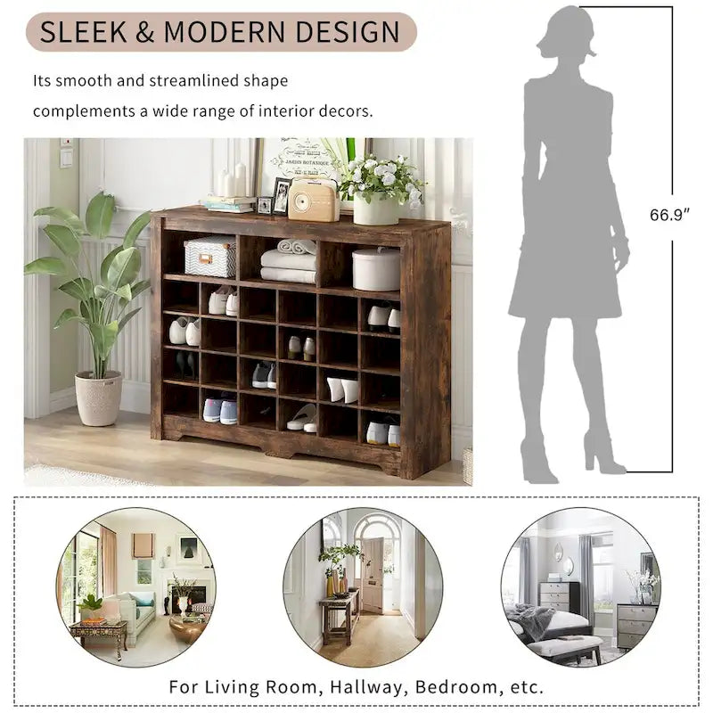 24 Shoe Cubby Console, Shoe Cabinet with Curved Base, Versatile Sideboard with High-quality for Hallway, Bedroom, Living Room