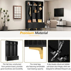 Storage Hall Tree with Bench, Multi-functional Storage Bench with High Gloss Fluted Doors, Coat Rack with 6 Hooks and Legs