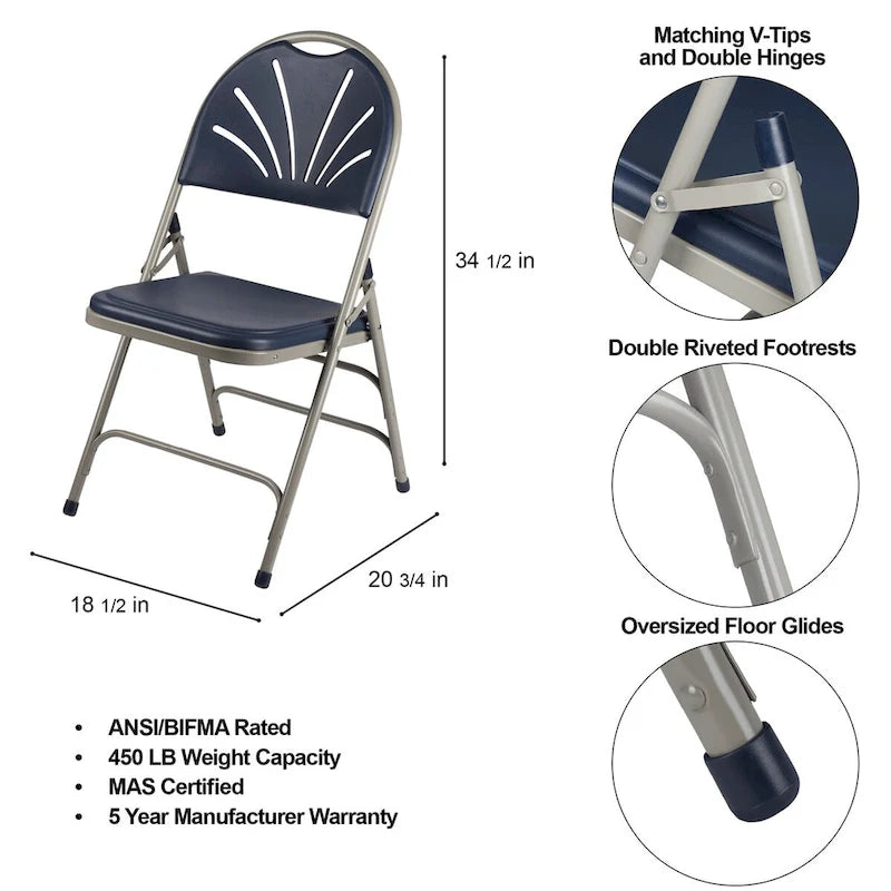 Lusitano Collection Fan Back Folding Chair, Pack of 4