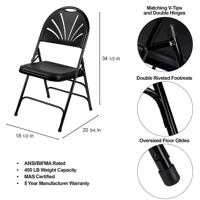 Lusitano Collection Fan Back Folding Chair, Pack of 4
