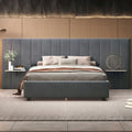 Upholstered Platform Bed with Headboard Shelves - Beige/Gray/Pink - Full/Queen