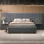 Upholstered Platform Bed with Headboard Shelves - Beige/Gray/Pink - Full/Queen