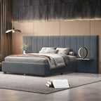 Upholstered Platform Bed with Headboard Shelves - Beige/Gray/Pink - Full/Queen