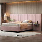 Upholstered Platform Bed with Headboard Shelves - Beige/Gray/Pink - Full/Queen
