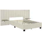 Upholstered Platform Bed with Headboard Shelves - Beige/Gray/Pink - Full/Queen