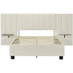 Upholstered Platform Bed with Headboard Shelves - Beige/Gray/Pink - Full/Queen