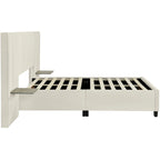 Upholstered Platform Bed with Headboard Shelves - Beige/Gray/Pink - Full/Queen