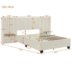Upholstered Platform Bed with Headboard Shelves - Beige/Gray/Pink - Full/Queen