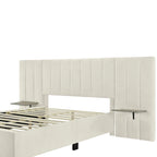 Upholstered Platform Bed with Headboard Shelves - Beige/Gray/Pink - Full/Queen