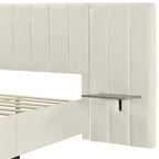Upholstered Platform Bed with Headboard Shelves - Beige/Gray/Pink - Full/Queen