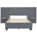 Upholstered Platform Bed with Headboard Shelves - Beige/Gray/Pink - Full/Queen