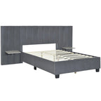 Upholstered Platform Bed with Headboard Shelves - Beige/Gray/Pink - Full/Queen