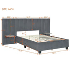 Upholstered Platform Bed with Headboard Shelves - Beige/Gray/Pink - Full/Queen