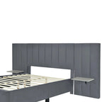Upholstered Platform Bed with Headboard Shelves - Beige/Gray/Pink - Full/Queen