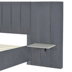 Upholstered Platform Bed with Headboard Shelves - Beige/Gray/Pink - Full/Queen