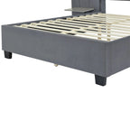 Upholstered Platform Bed with Headboard Shelves - Beige/Gray/Pink - Full/Queen