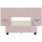 Upholstered Platform Bed with Headboard Shelves - Beige/Gray/Pink - Full/Queen