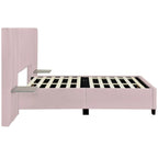 Upholstered Platform Bed with Headboard Shelves - Beige/Gray/Pink - Full/Queen