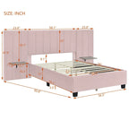 Upholstered Platform Bed with Headboard Shelves - Beige/Gray/Pink - Full/Queen