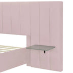 Upholstered Platform Bed with Headboard Shelves - Beige/Gray/Pink - Full/Queen