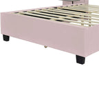 Upholstered Platform Bed with Headboard Shelves - Beige/Gray/Pink - Full/Queen