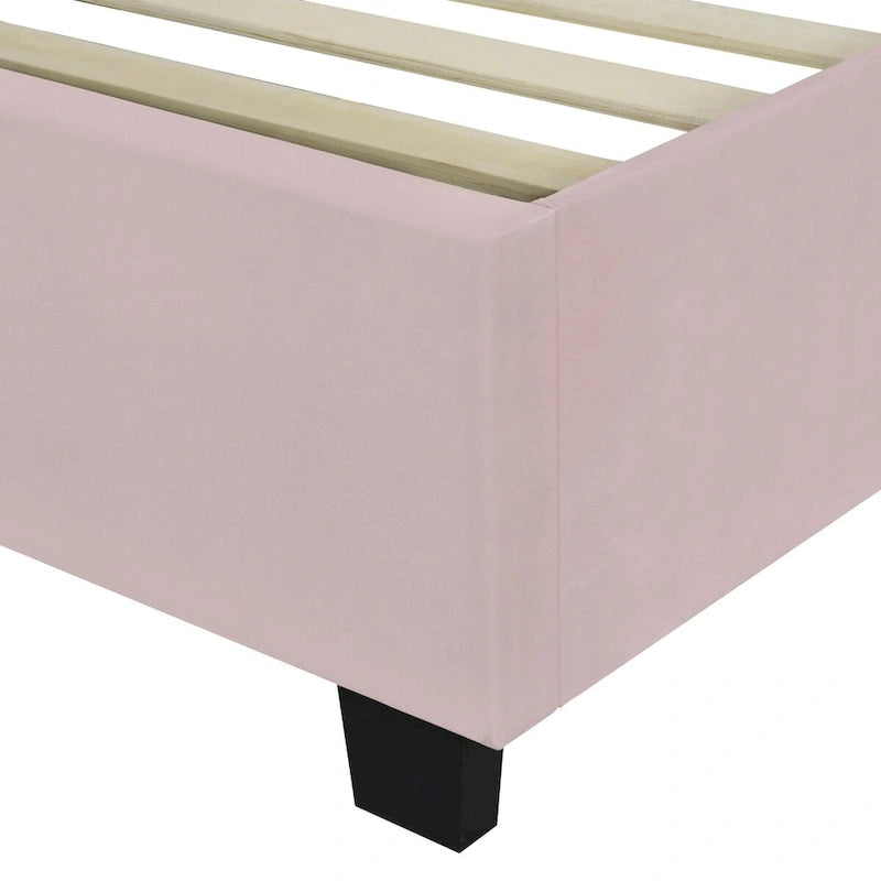 Upholstered Platform Bed with Headboard Shelves - Beige/Gray/Pink - Full/Queen