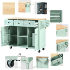 Kitchen Cart with Rubber Wood Drop-Leaf Counter Top