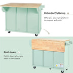 Kitchen Cart with Rubber Wood Drop-Leaf Counter Top