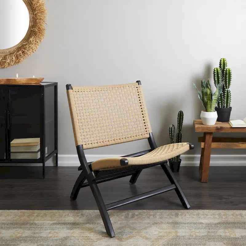 Wood Handmade Woven Living Room Accent Chair - Brown or Black - Roche River Decor