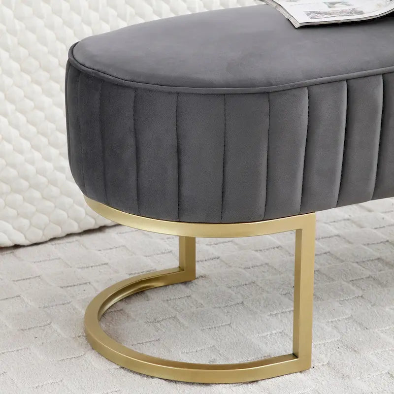 Bench Bedroom Bench ,Velvet Oval Upholstered End of Bed Bench with Golden Metal Legs ,48 Modern Storage Ottoman Bench