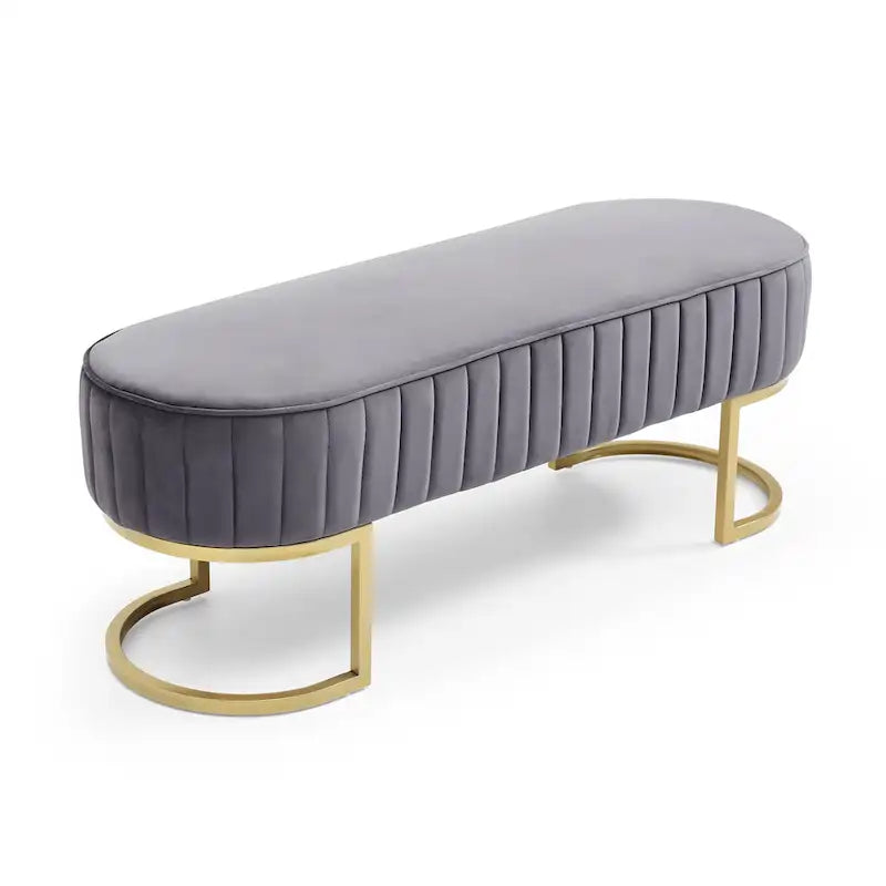Bench Bedroom Bench ,Velvet Oval Upholstered End of Bed Bench with Golden Metal Legs ,48 Modern Storage Ottoman Bench