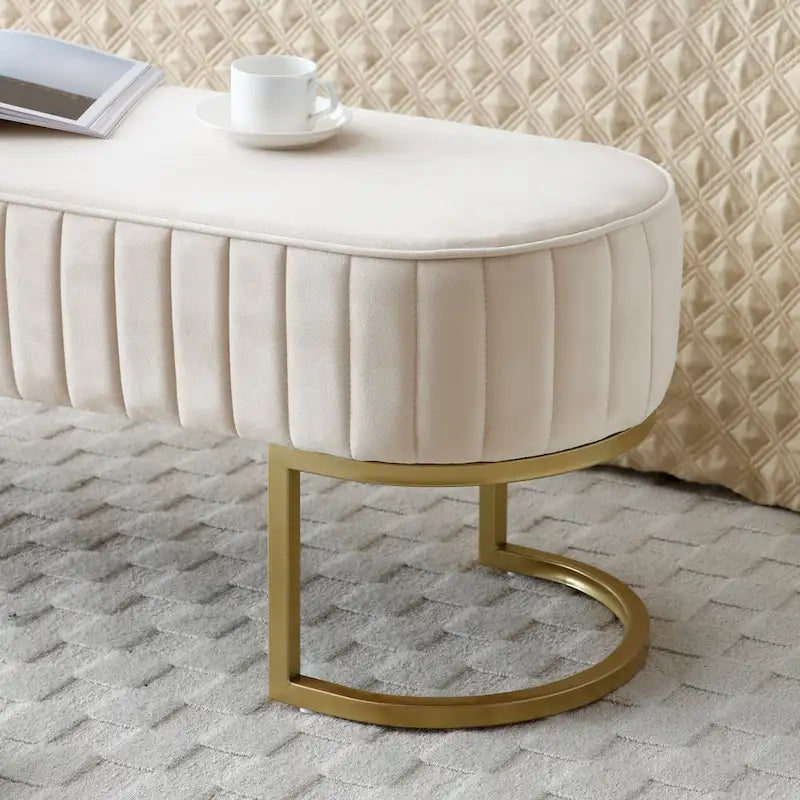 Bench Bedroom Bench ,Velvet Oval Upholstered End of Bed Bench with Golden Metal Legs ,48 Modern Storage Ottoman Bench