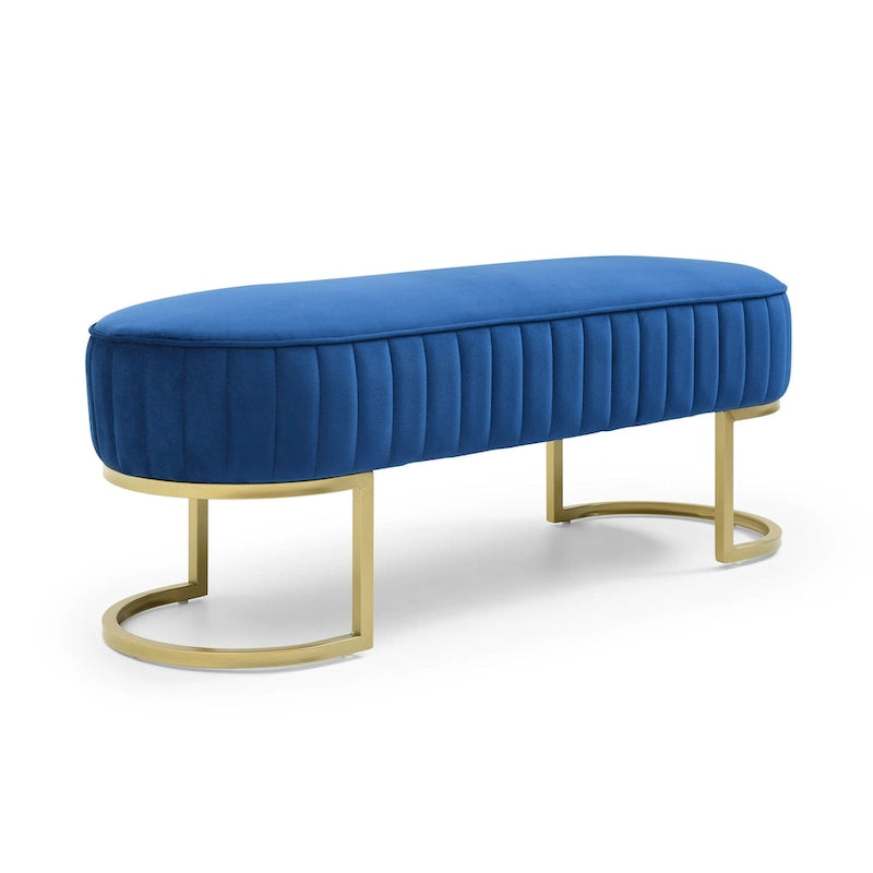 Bench Bedroom Bench ,Velvet Oval Upholstered End of Bed Bench with Golden Metal Legs ,48 Modern Storage Ottoman Bench