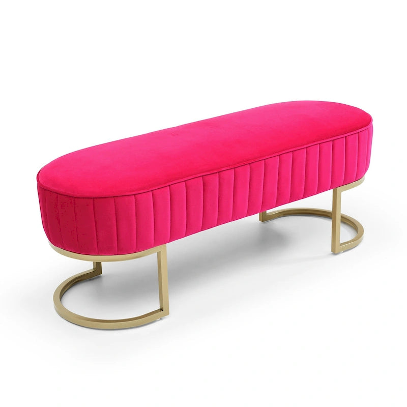 Bench Bedroom Bench ,Velvet Oval Upholstered End of Bed Bench with Golden Metal Legs ,48 Modern Storage Ottoman Bench