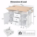 55.7 Kitchen Island with Drop Leaves, Rolling Cart with Power Outlet, Spice Rack, and 3 Drawers