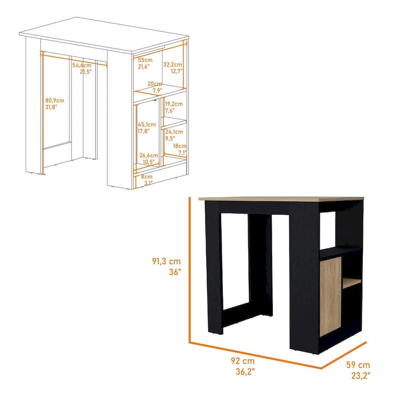Arial Kitchen island in melamine,black/natural Oak