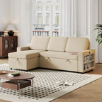 Convertible Sleeper Sofa Bed with Storage Chaise and USB Port, L-Shaped Couch,Beige