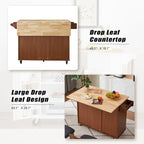 Kitchen Island with Drop Leaf Countertop and Rolling Cart