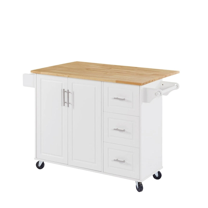 Kitchen Island with Drop Leaf Countertop and Rolling Cart