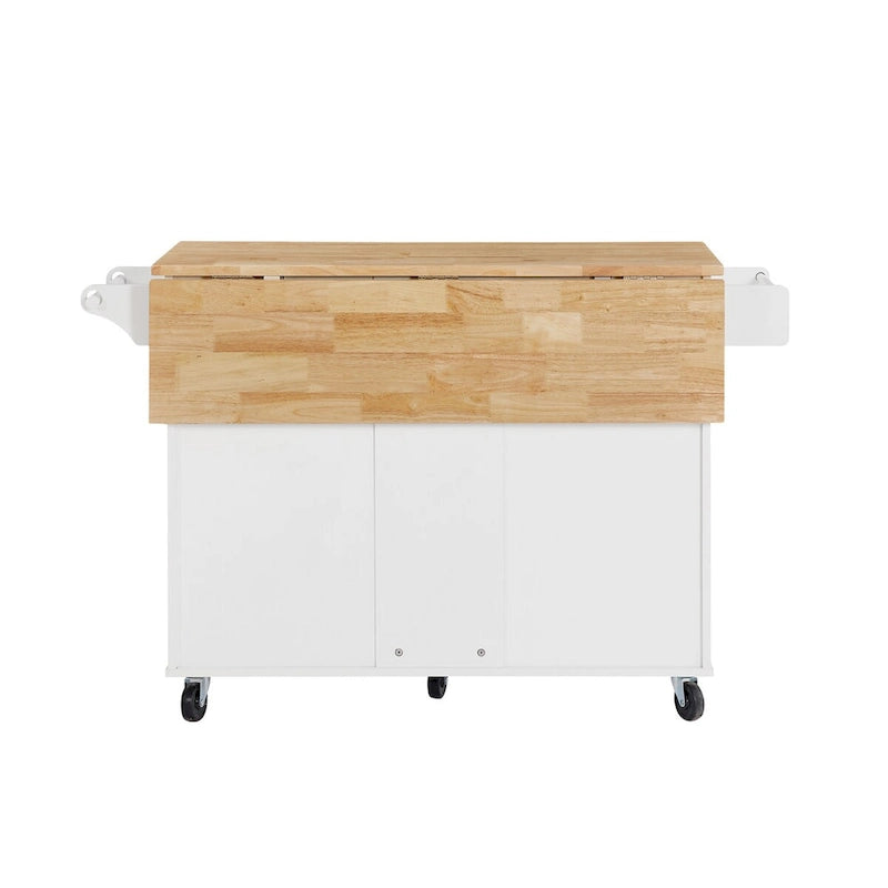 Kitchen Island with Drop Leaf Countertop and Rolling Cart