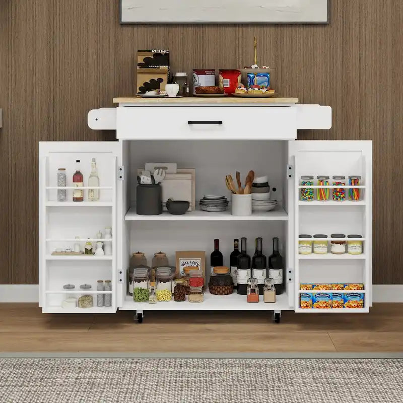 Kitchen Island Rolling Trolley Cart with Drawer, Doors, Storage Racks, Adjustable Shelves