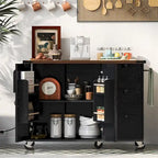54.5Wood Rolling Kitchen Island w/ Power Outlet,Internal Storage Rack