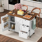 Farmhouse Kitchen Island with Power Outlet and Rolling Cart