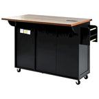 Farmhouse Kitchen Island with Power Outlet and Rolling Cart